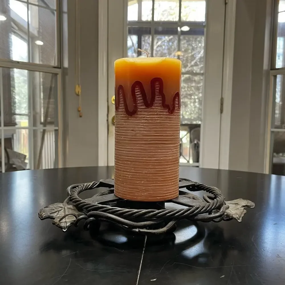 NEW Pier 1 Timber Pillar Cylinder African Amber Tri-Tone Textured 8” Wax Candle